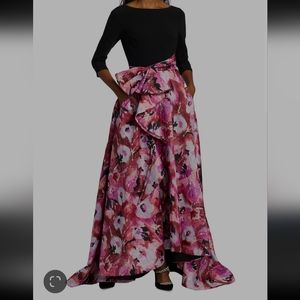 Theia viola high low taffeta floral colorblock tailored dress